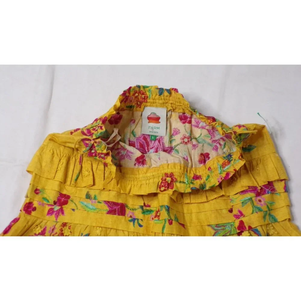 🆕 FARM RIO Flower Dream Tiered Cotton Mini Skirt Yellow Small - Picture 9 of 11